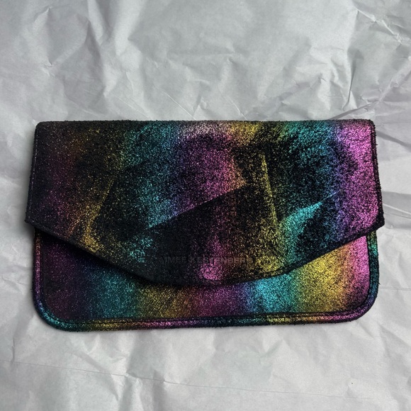 Aimee Kestenberg suede metallic rainbow flap wallet clutch - Picture 9 of 9